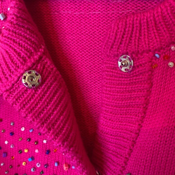 Happy Sheep Pink Magenta Knit Cardigan with colorful beading detail size small - Picture 3 of 7